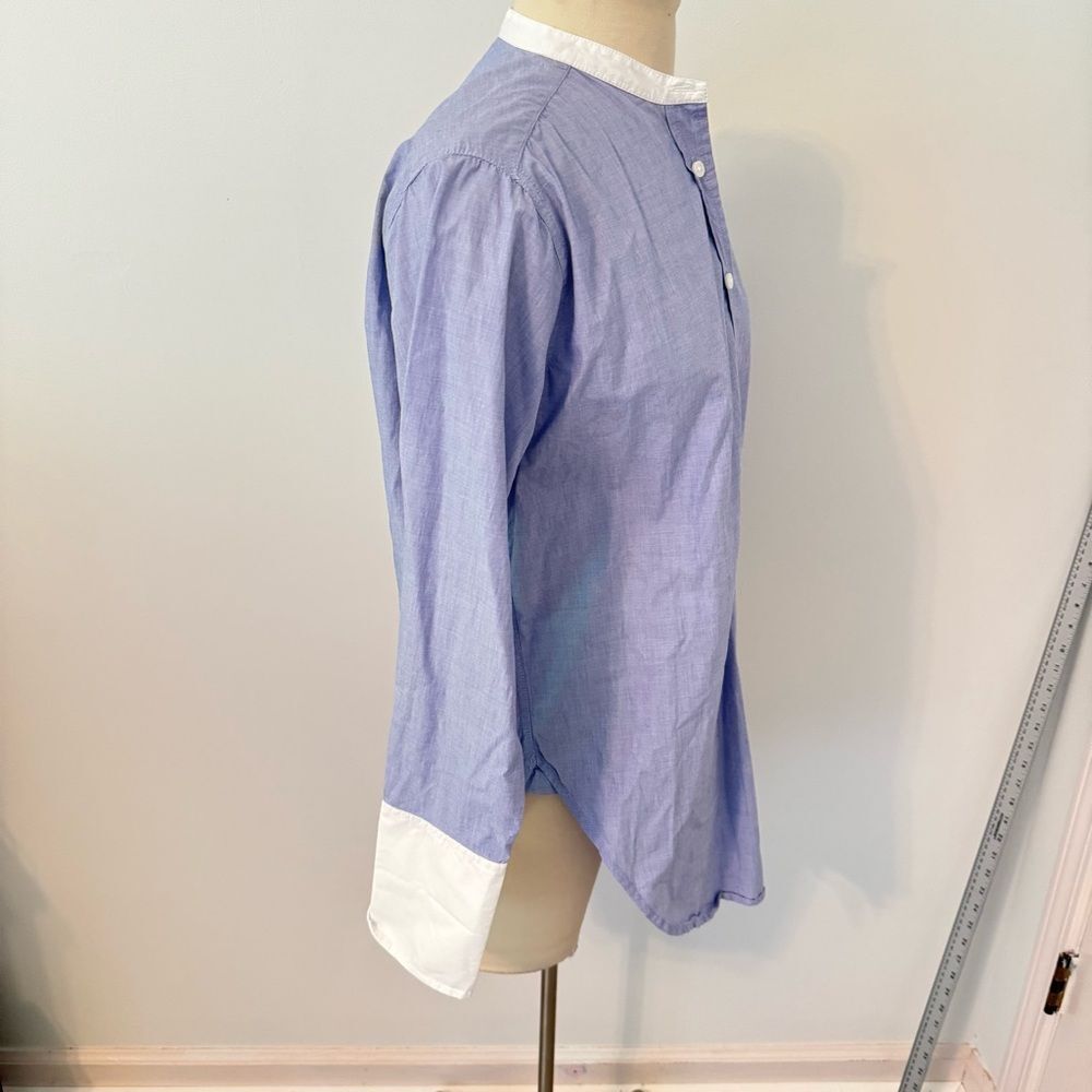 J. Crew Chambray Blue Relaxed-Fit Collarless End-On-End Cotton Tunic Shirt 4 - Picture 4 of 10